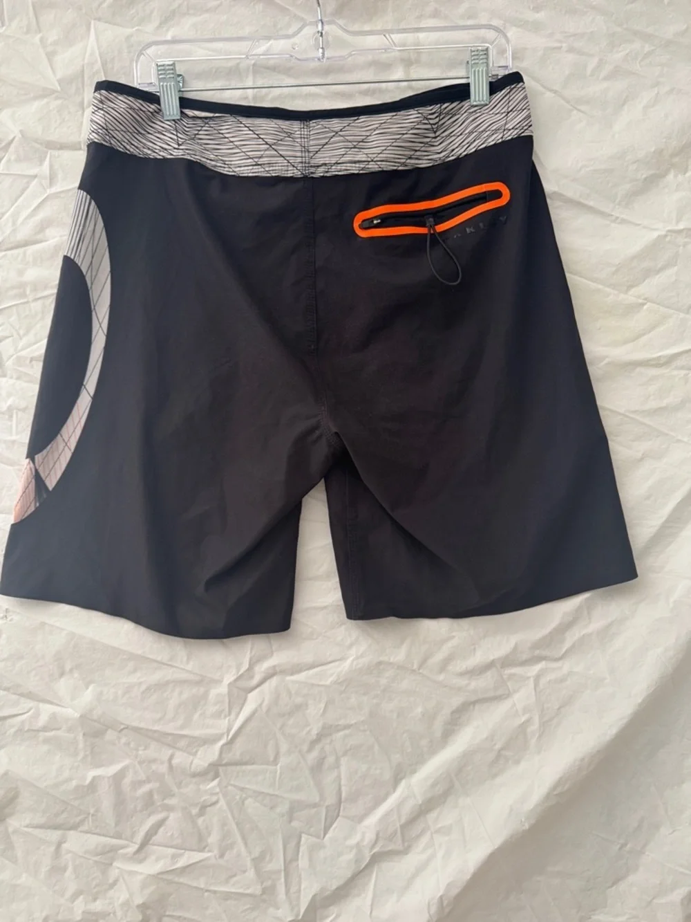 Oakley Black Swim Board Shorts with White and Orange Waistband